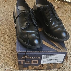 New USGI Wellco Mens Black Leather Dress Shoes, Oxford  Style DLA Troop Size 9D